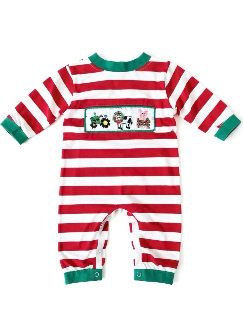 Smocked Sisters Boys' 6M Red/White Stripe Christmas Morning Smocked Romper